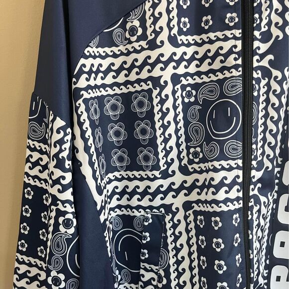 Pacsun x Oli Carrillo Smiley Face Bandana Print Blue White Full-Zip Size S - Picture 3 of 9